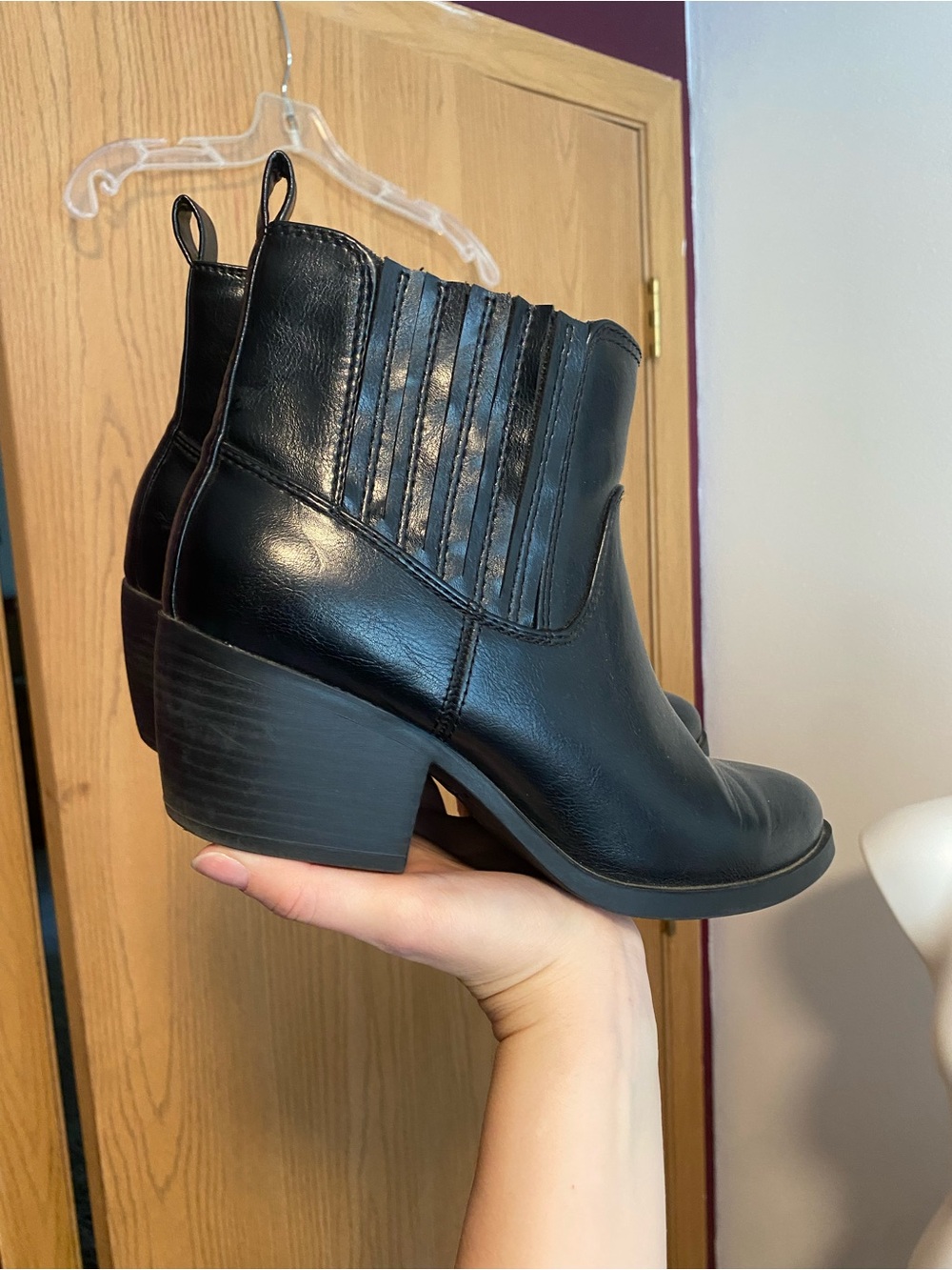 Old Navy Black Leather Ankle Booties with Elastic Side Panels